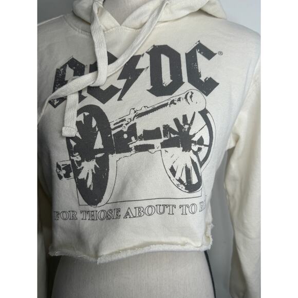 AC/DC “For Those About To Rock” - White Hoodie Sweatshirt XS Crop Long Sleeve - Picture 1 of 10